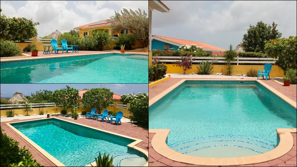 Pool und Palapa Villa Meerfarbe auf Curacao